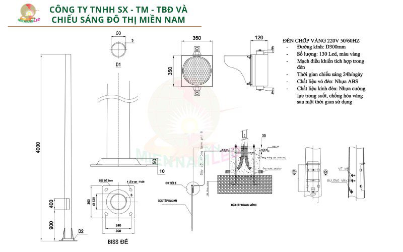 Bản vẽ kỹ thuật trụ đèn chớp vàng 4m
