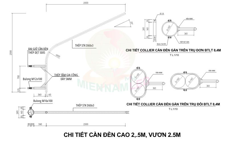 Cần đèn gắn trụ bê tông li tâm hạ thế