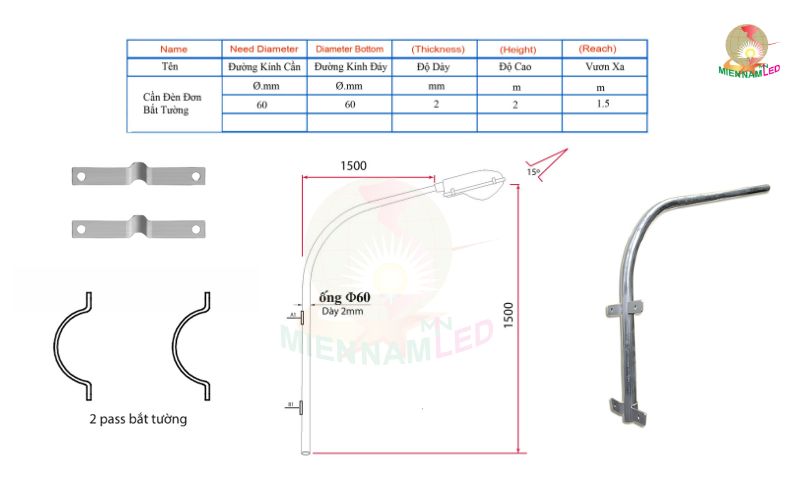 Cần đèn gắn tường