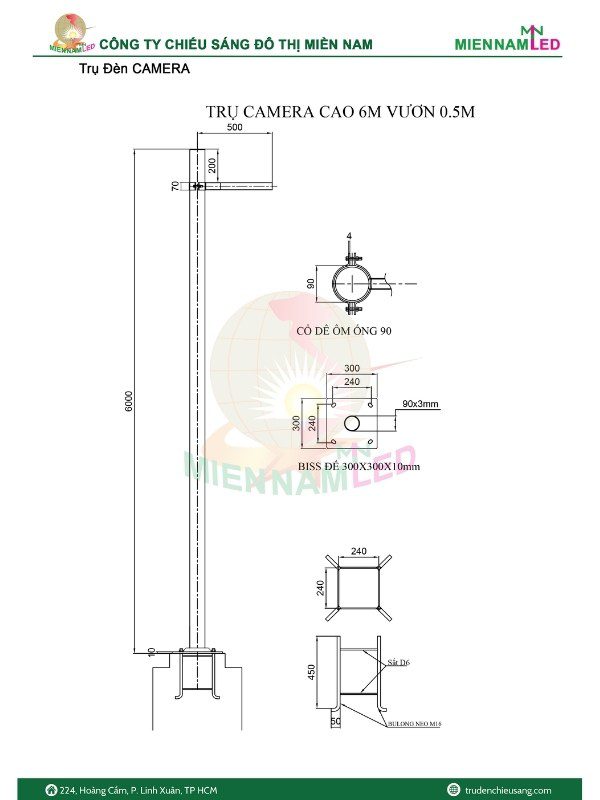 Trụ Camera 6m Vươn 0,5m