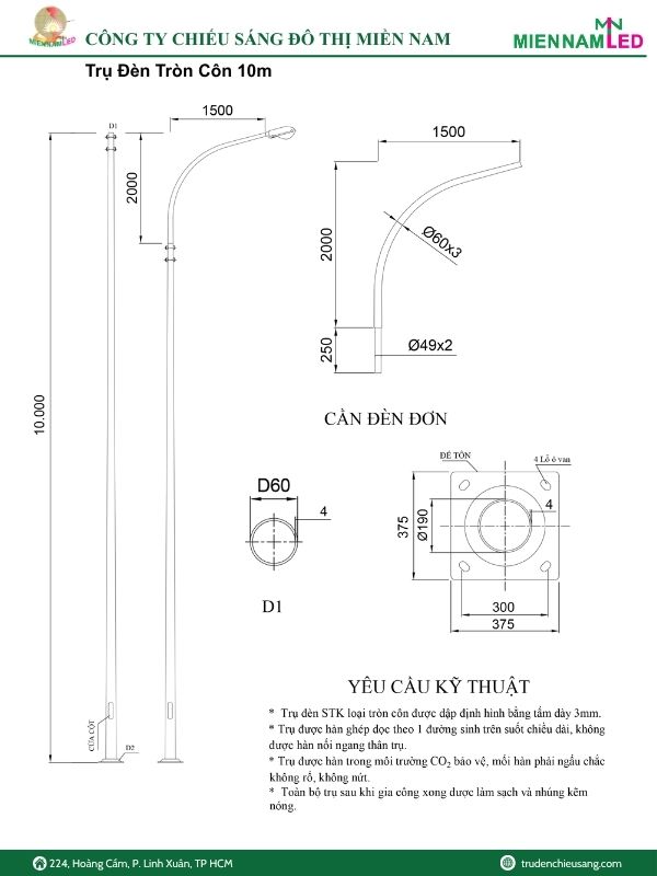 cột đèn tròn côn 10m