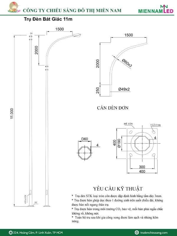 trụ đèn cao áp 11m