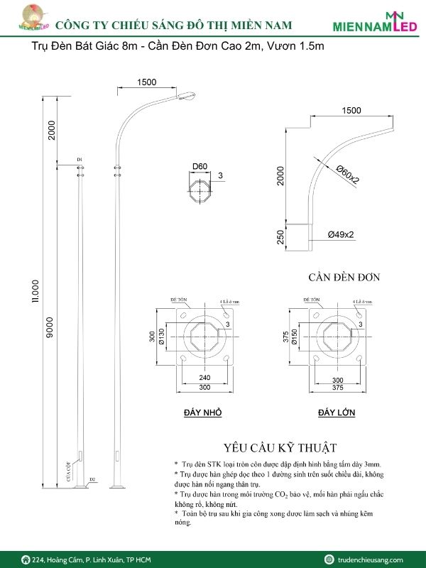 cột đèn cao áp 9m