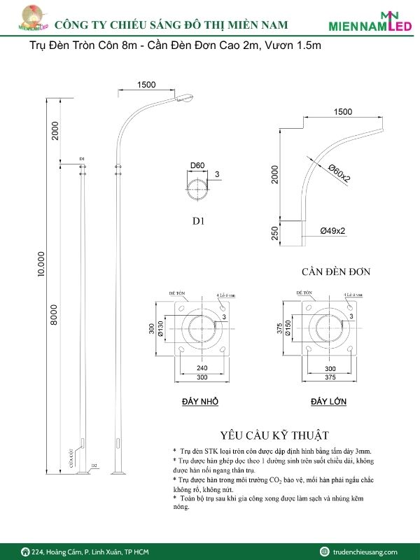 cột đèn cao áp 9m