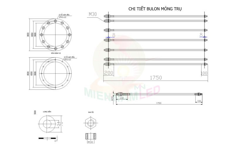 Móng cột đèn nâng hạ 18m