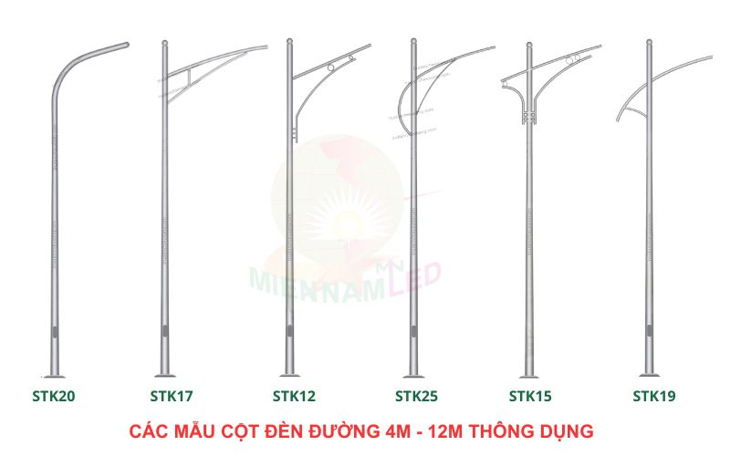 Các mẫu cột đèn cao áp 4m - 12m thông dụng