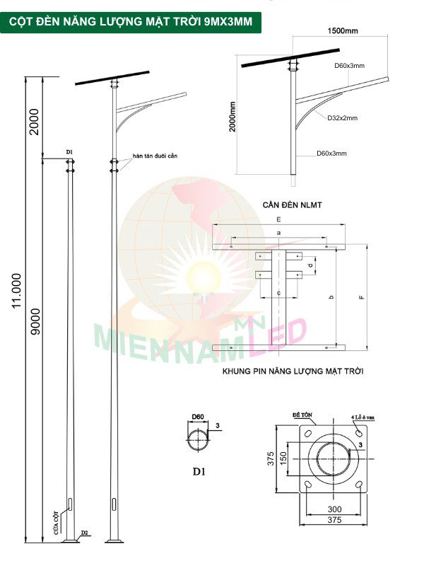 cột đèn năng lượng mặt trời 9m
