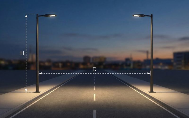 khoảng cách giữa 2 cột đèn chiếu sáng