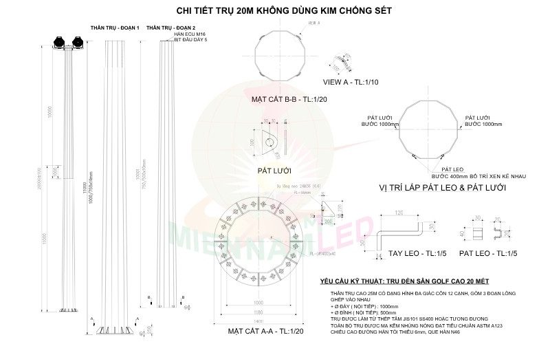 cột đèn sân golf 20m