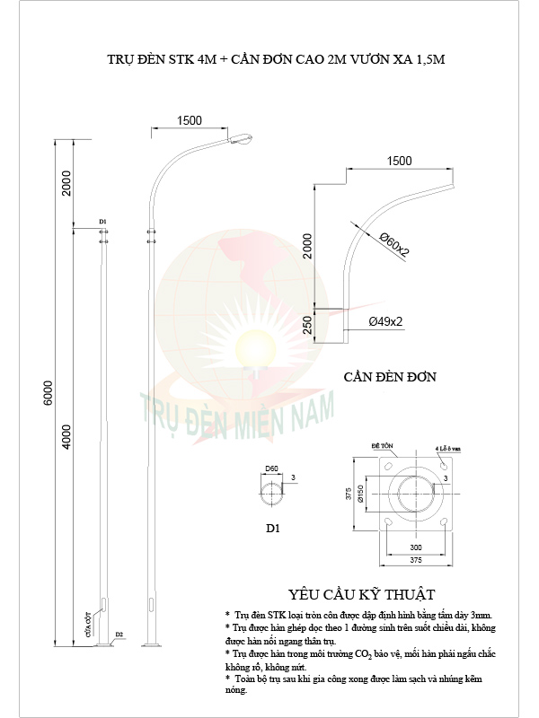 cột đèn chiếu sáng 4m