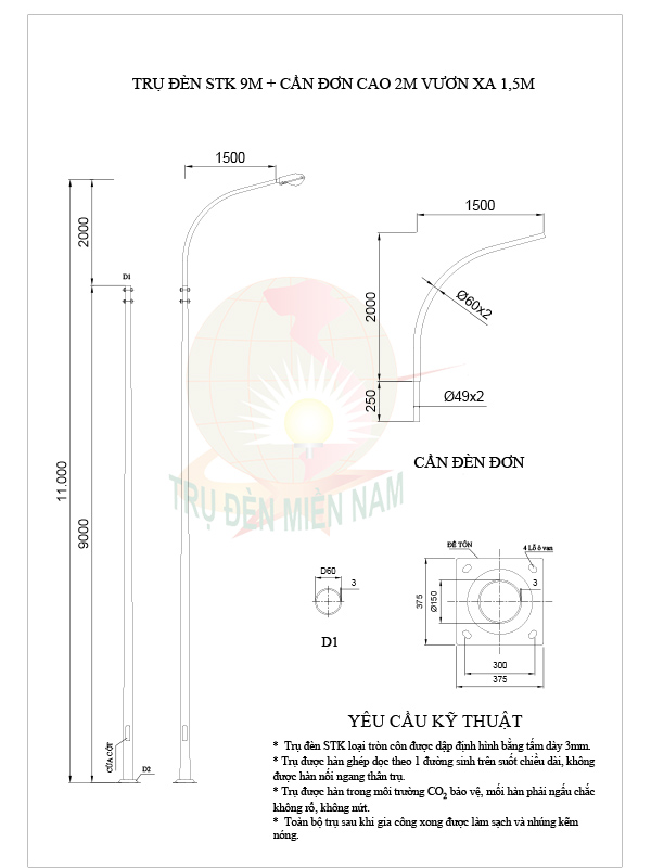 cột đèn chiếu sáng 9m