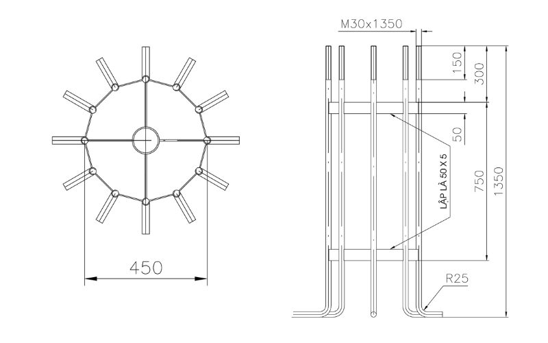 Khung móng cột đèn M30x1350mm