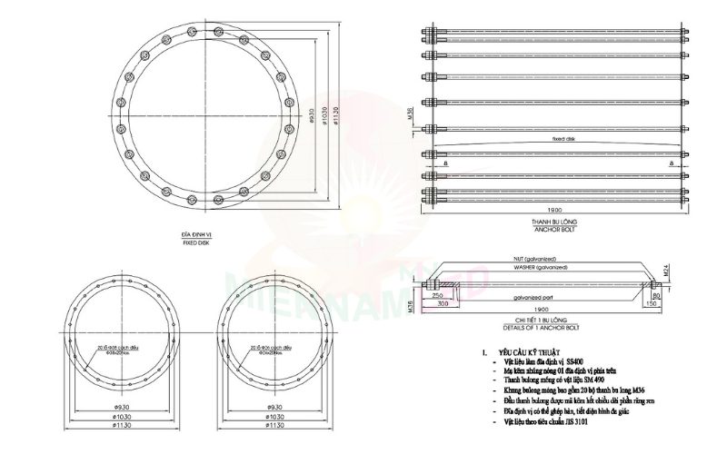 Khung móng cột đèn M36x1900