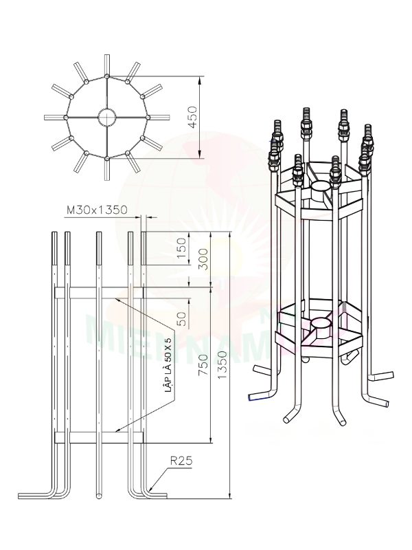 khung móng cột đèn M30x1350