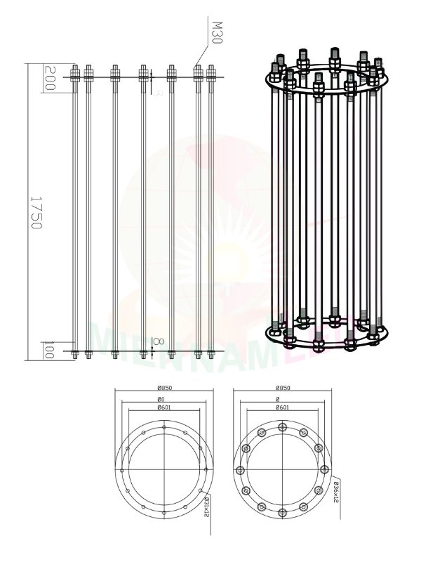 khung móng cột đèn M30x1750mm