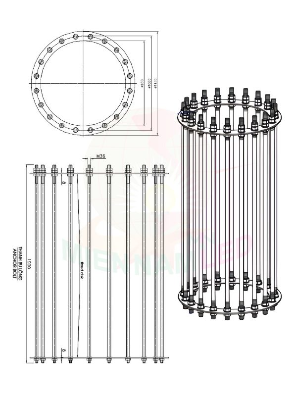 khung móng cột đèn M36x1900mm