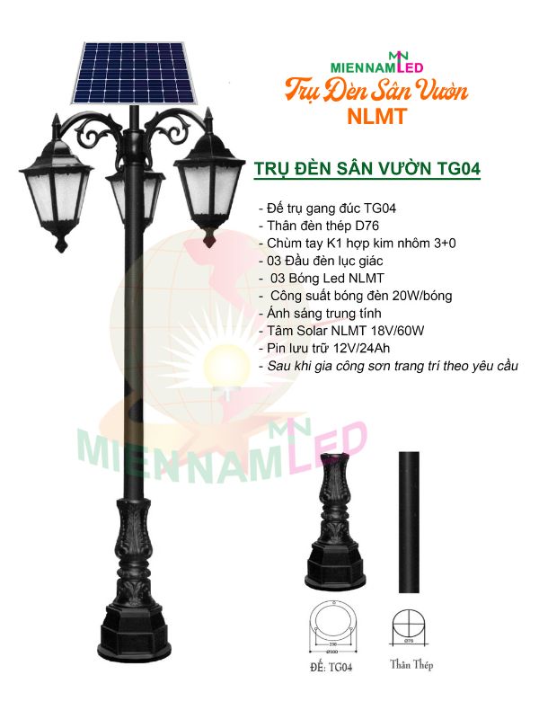 Trụ đèn sân vườn năng lượng mặt trời
