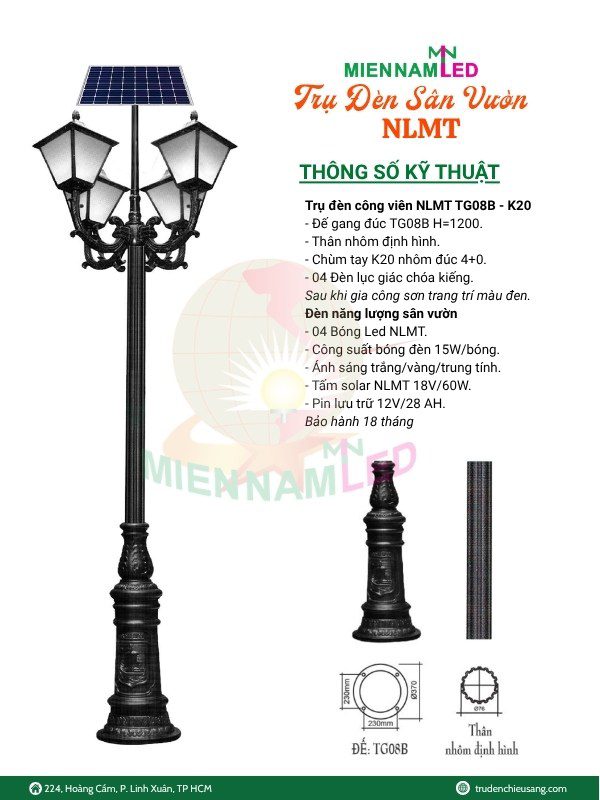 Trụ đèn sân vườn năng lượng mặt trời
