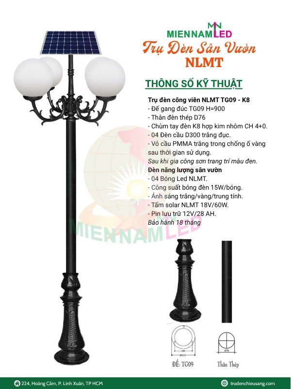 Trụ đèn sân vườn năng lượng mặt trời