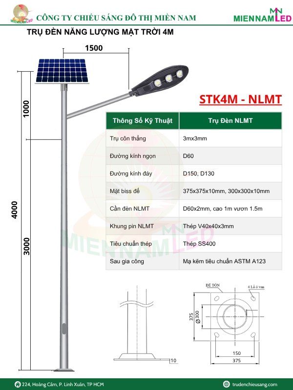 Trụ đèn năng lượng mặt trời 4m