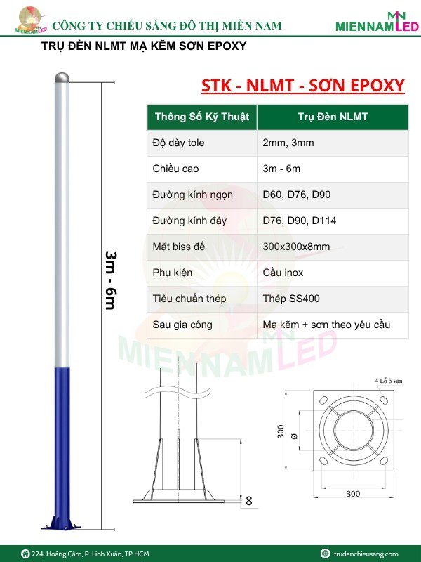Trụ đèn năng lượng mặt trời sơn epoxy