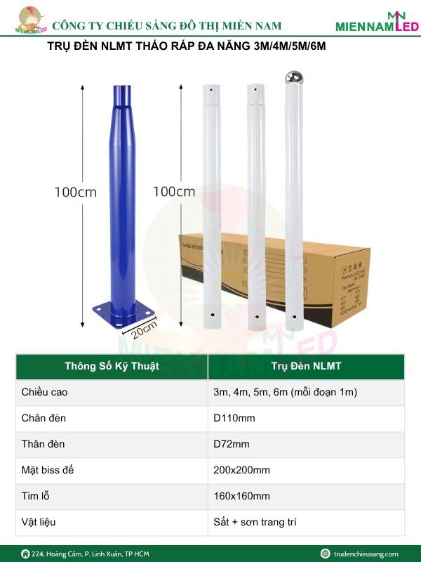 Trụ đèn năng lượng mặt trời tháo ráp đa năng