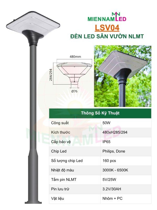 đèn led sân vườn năng lượng mặt trời LSV04