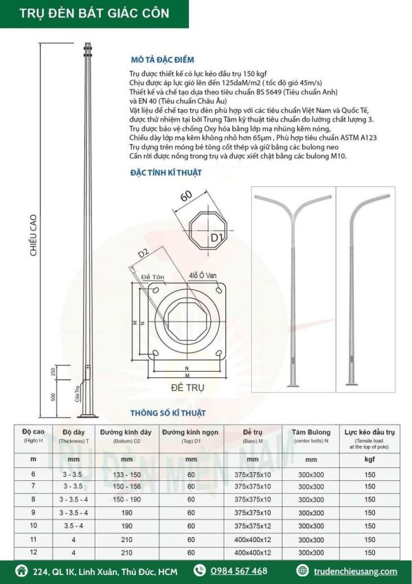 trụ đèn bát giác côn